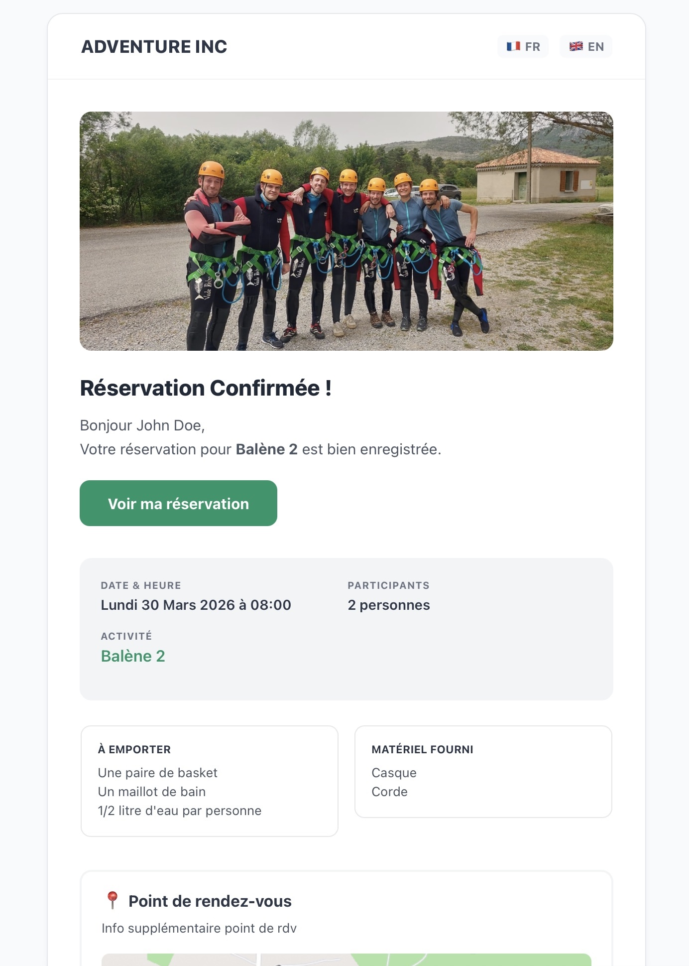 Email reçu par le client